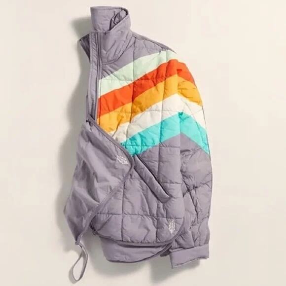 NWT $228 Free People Movement Pippa Packable Puffer Jacket Steel Peach Combo S - Picture 3 of 12